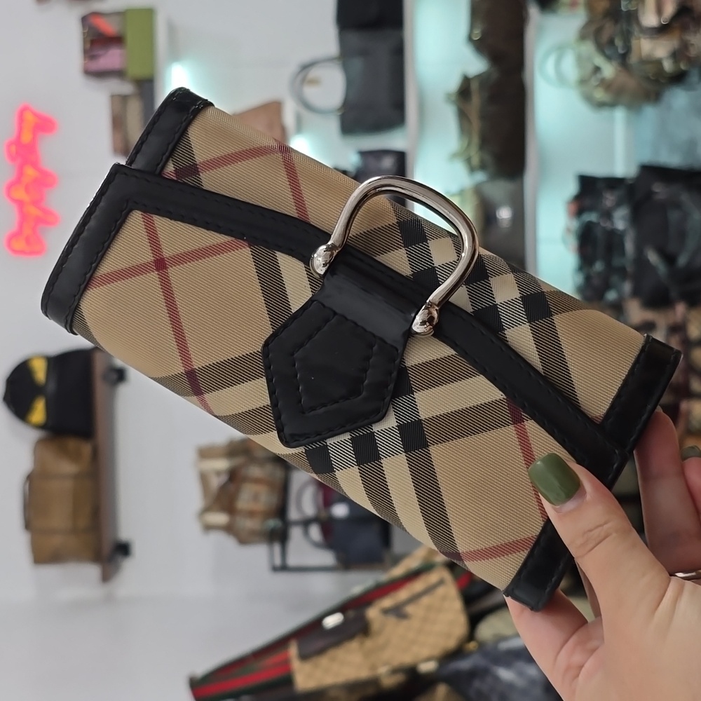 Burberry Plaid Tan and Black Women's Wallet